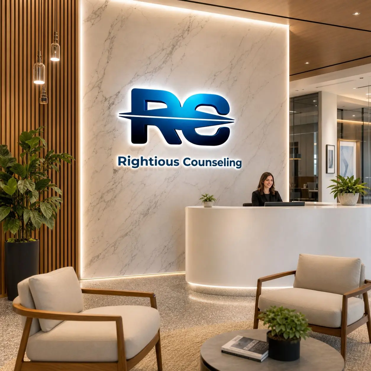 Righteous Counseling — Executive Office Reception Signboard Mockup