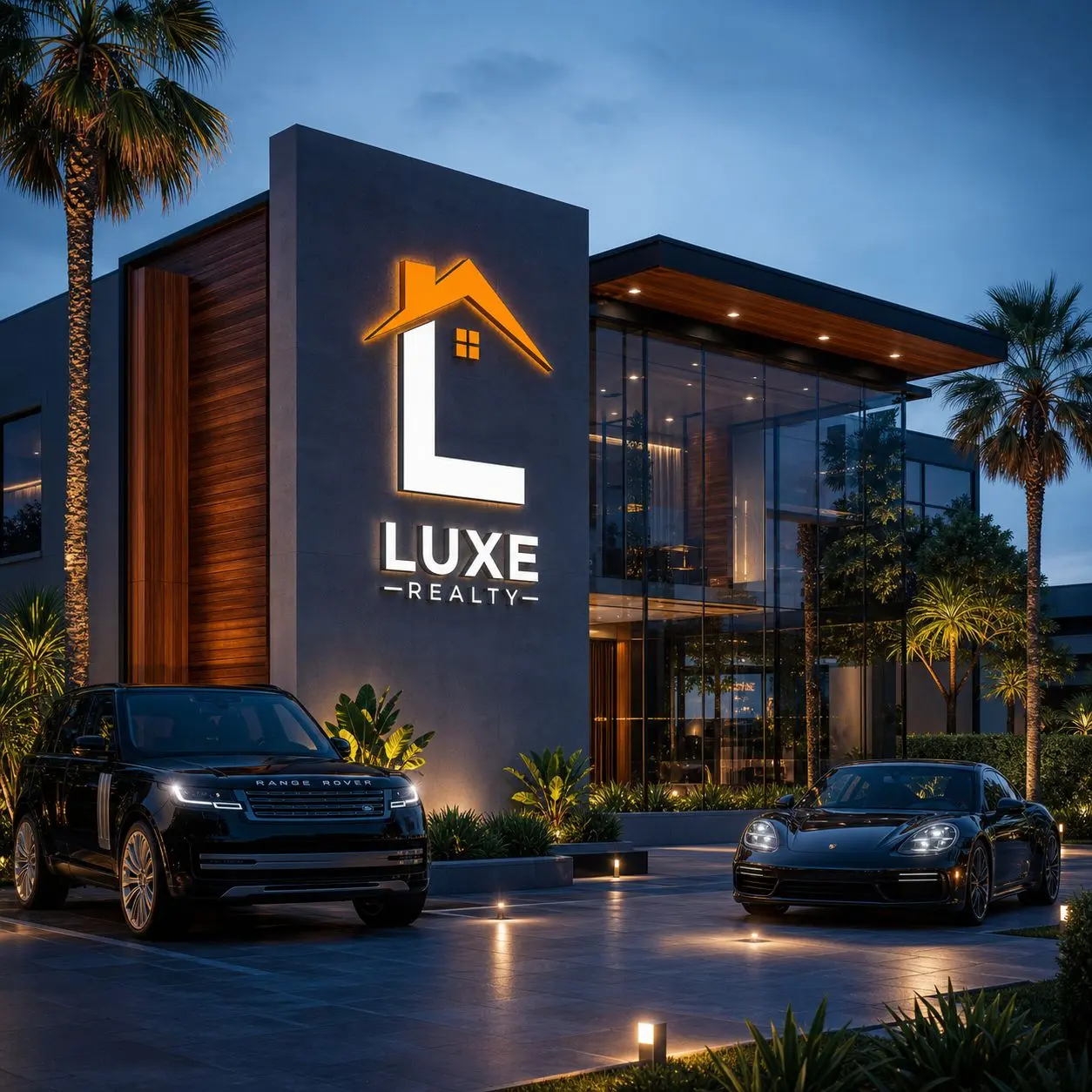 Luxe Realty — Luxury Architectural Office Exterior Signage Mockup