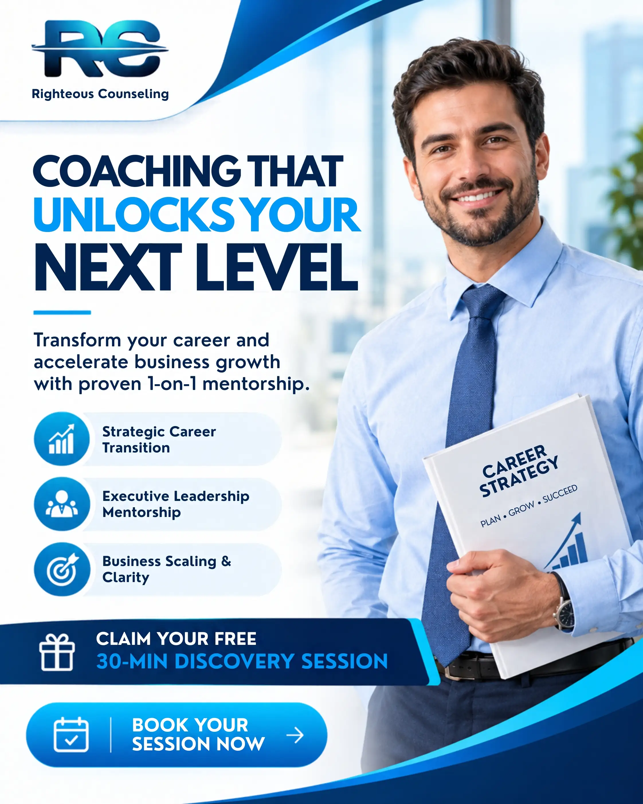 Righteous Counseling — Unlock Your Potential Career Mentorship Poster