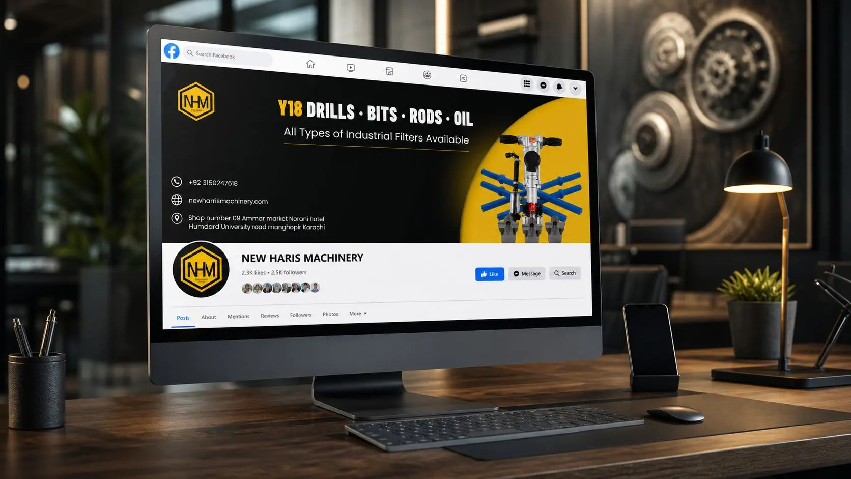 New Haris Machinery — Desktop Facebook Page Banner Mockup